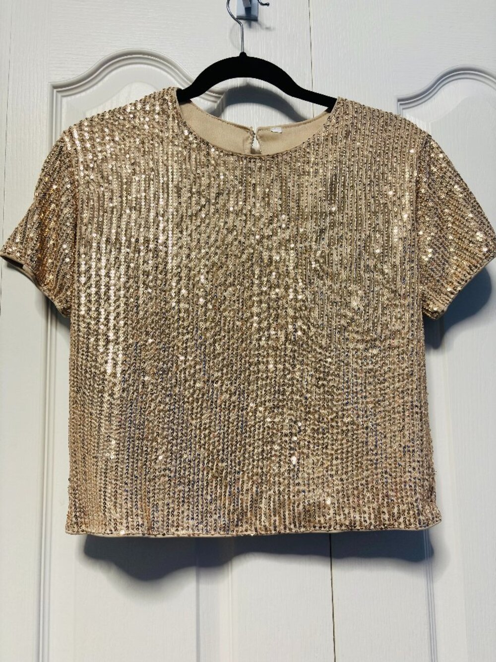 Gold Sequin Short Sleeve Crop Top Blouse Size Small